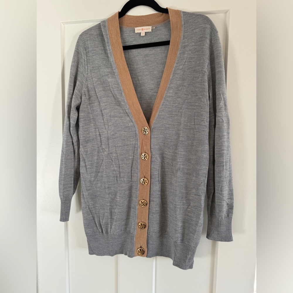 Tory Burch Long Cardigan with Logo Buttons